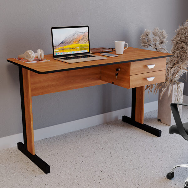 MESA DE ESCRITORIO 160 ECONOMICA PERFECT 50.28 CON 2 CAJONES GIOBEL NOGAL | NEGRO