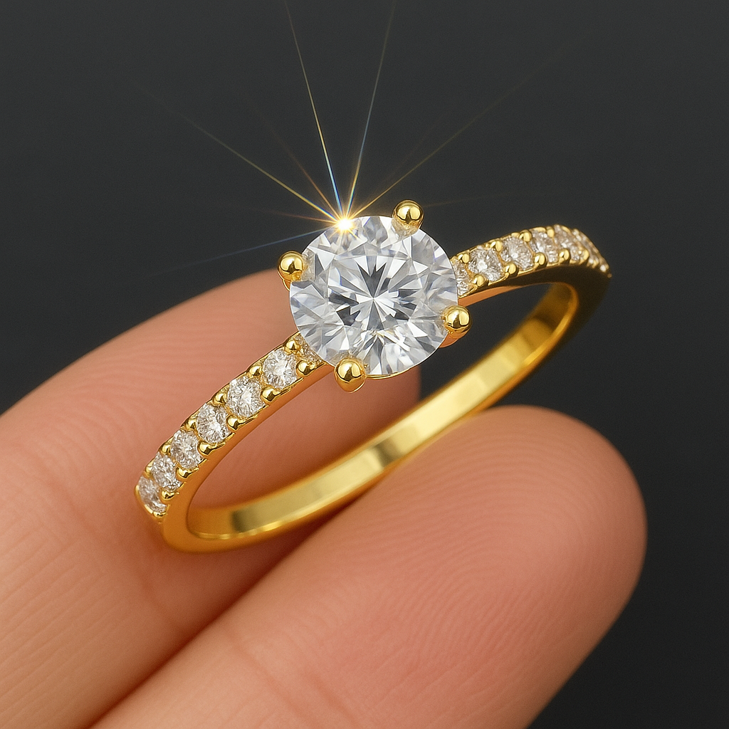 M5 Anillo de compromiso dorado con piedritas