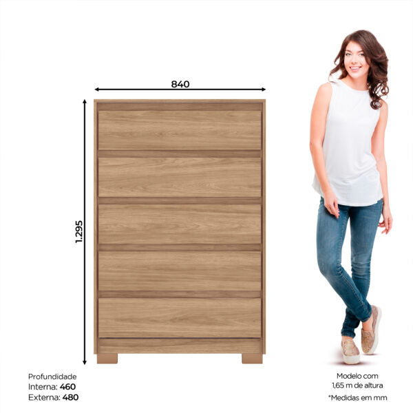 CÓMODA 5 CAJONES ANDRIA D738 HENN JEQUITIBA BRILLO