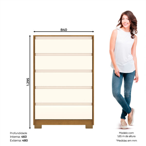 CÓMODA 5 CAJONES ANDRIA D738 HENN NATURE|OFF WHITE