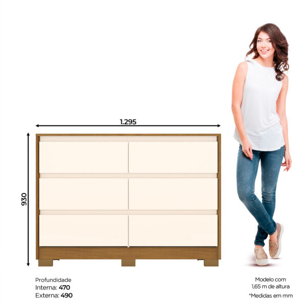 CÓMODA 6 CAJONES RAVENNA D737 HENN NATURE|OFF WHITE