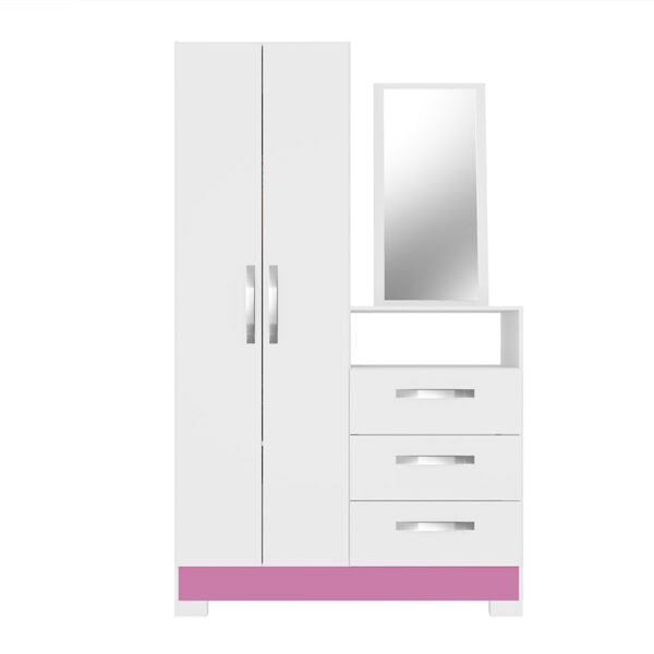 COMODA MULTIUSO 2 PUERTAS 3 CAJONES CON ESPEJO NT5165 NOTAVEL BLANCO|ROSA