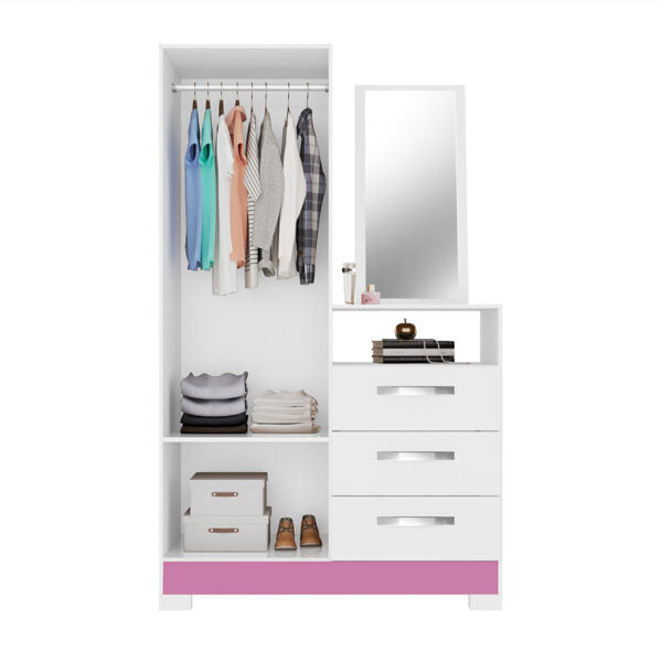 COMODA MULTIUSO 2 PUERTAS 3 CAJONES CON ESPEJO NT5165 NOTAVEL BLANCO|ROSA