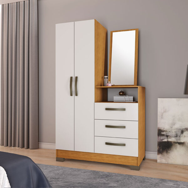 COMODA MULTIUSO 2 PUERTAS 3 CAJONES CON ESPEJO NT5165 NOTAVEL FREIJO TREND|OFF WHITE