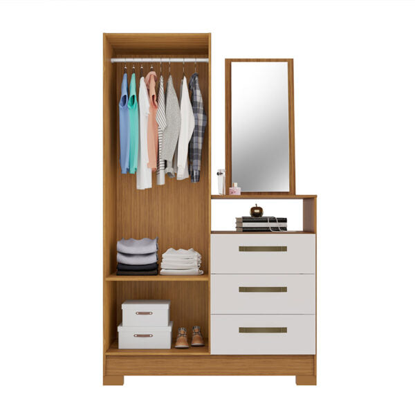 COMODA MULTIUSO 2 PUERTAS 3 CAJONES CON ESPEJO NT5165 NOTAVEL FREIJO TREND|OFF WHITE