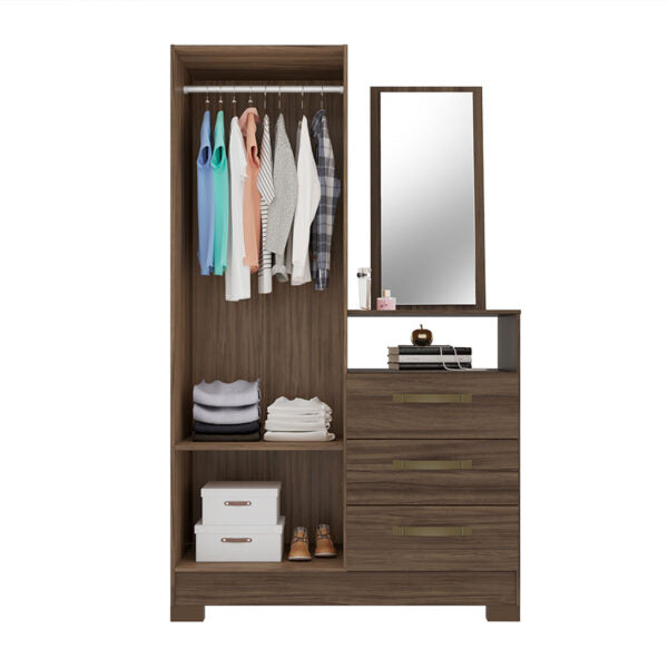 COMODA MULTIUSO 2 PUERTAS 3 CAJONES CON ESPEJO NT5165 NOTAVEL NOGAL TREND
