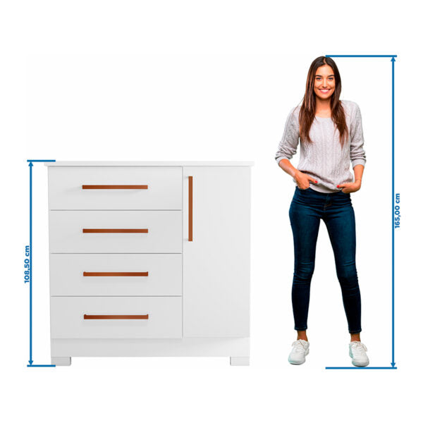 CÓMODA ZAPATERA 1 PUERTA 4 CAJONES NT5185 NOTAVEL BLANCO|BLANCO ROSA