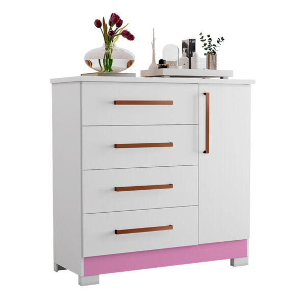 CÓMODA ZAPATERA 1 PUERTA 4 CAJONES NT5185 NOTAVEL BLANCO|BLANCO ROSA