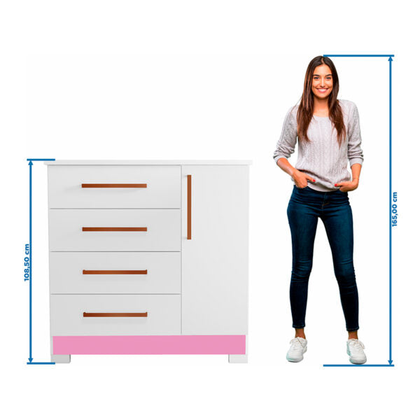 CÓMODA ZAPATERA 1 PUERTA 4 CAJONES NT5185 NOTAVEL BLANCO|BLANCO ROSA
