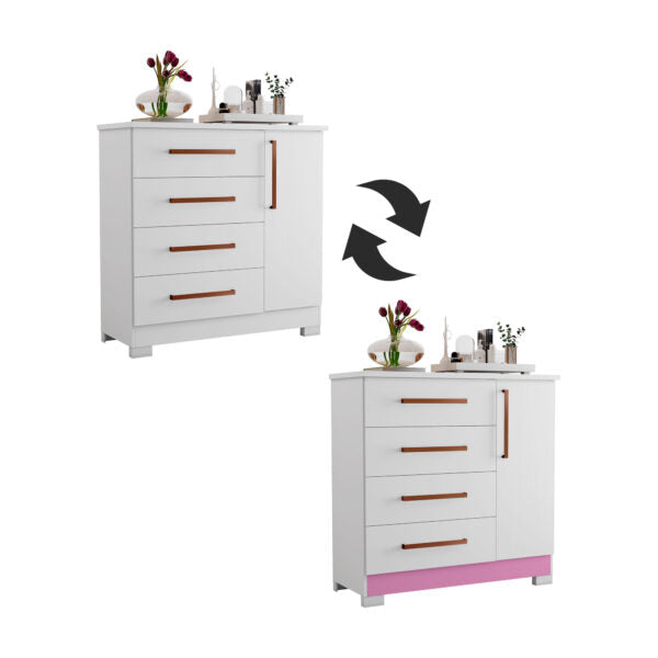 CÓMODA ZAPATERA 1 PUERTA 4 CAJONES NT5185 NOTAVEL BLANCO|BLANCO ROSA