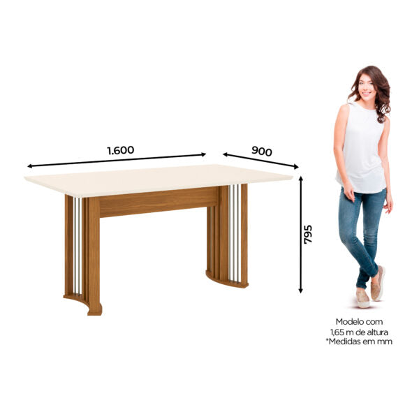 CONJUNTO COMEDOR RECTO SIN VIDRIO ISIS 6 SILLAS MALU HENN NATURE|OFF WHITE MARRON ALMENDRA