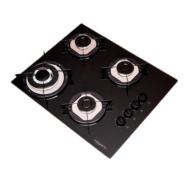 COOKTOP 4 HORNALLAS TRIPLE LLAMA MESA DE VIDRIO FOGATTI NEGRO