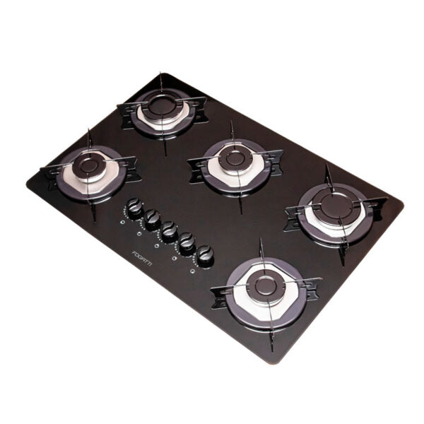 COOKTOP 5 HORNALLAS MESA DE VIDRIO FOGATTI NEGRO