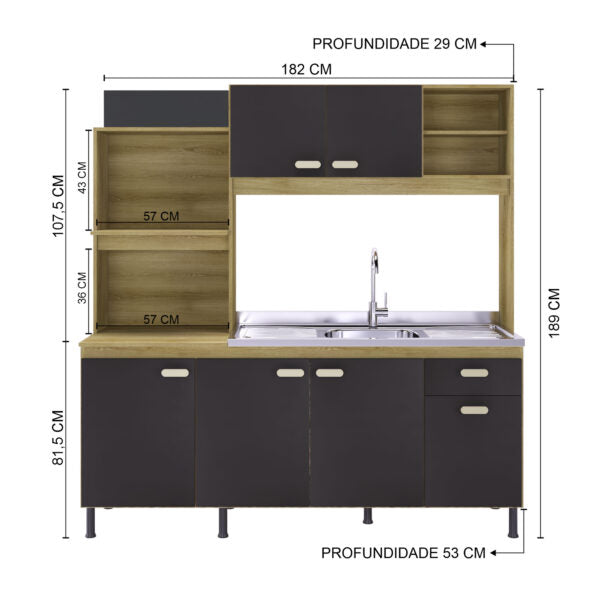 KIT COCINA 5 PUERTAS SEVILHA 182 INDÃKES CASTANI|PLOMO