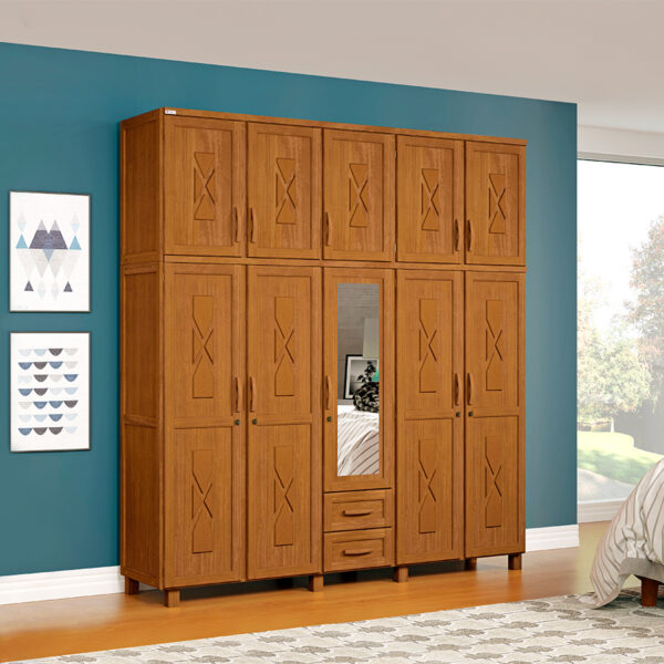 ROPERO 10 PUERTAS 2 CAJONES DALLAS SUPREMO CON ESPEJO TOZETTO CARVALLO ACETINADO