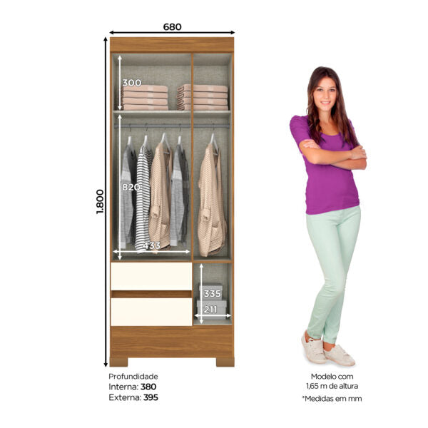 ROPERO 3 PUERTAS 2 CAJONES BS05 BRIZ NATURE|OFF WHITE