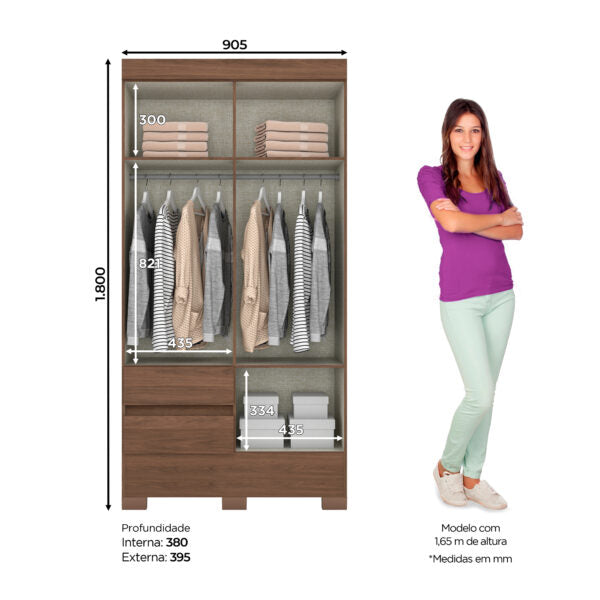 ROPERO 4 PUERTAS 2 CAJONES BS02 BRIZ CASTAÑO