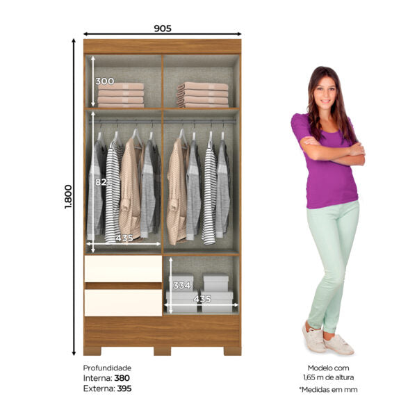 ROPERO 4 PUERTAS 2 CAJONES BS02 BRIZ NATURE|OFF WHITE