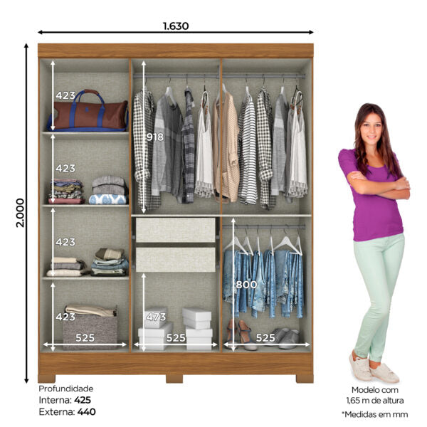 ROPERO 6 PUERTAS CON ESPEJO B73 BRIZ NATURE|OFF WHITE