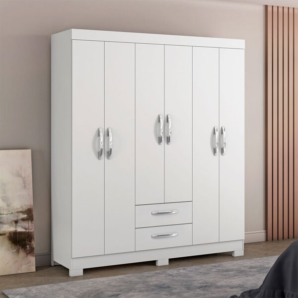 ROPERO 6 PUERTAS 2 CAJONES NT5130 NOTAVEL BRANCO|ROSA FLEX