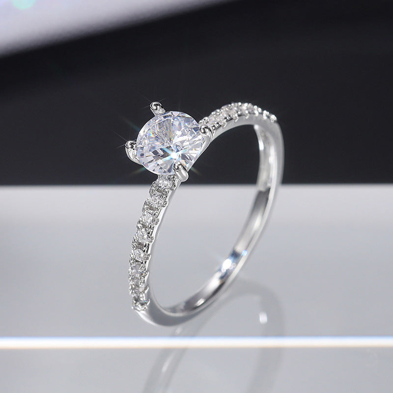 M8 Anillo de compromiso de acero plateado con piedritas