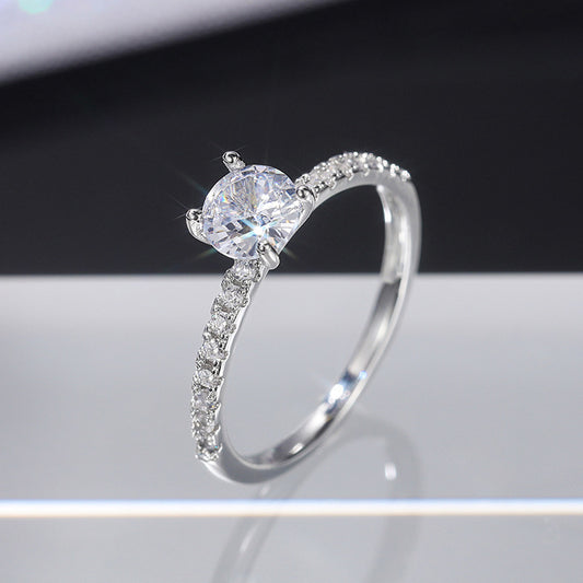 M8 Anillo de compromiso de acero plateado con piedritas