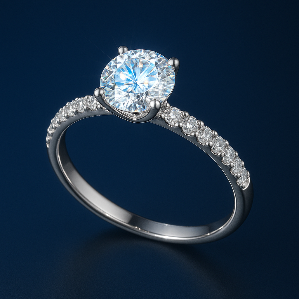 M8 Anillo de compromiso de acero plateado con piedritas