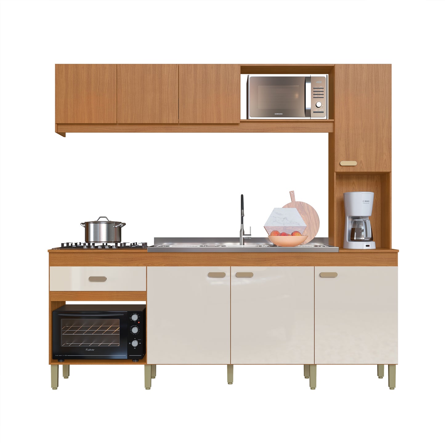 KIT COCINA 2200 7 PUERTAS 1 CAJON DOHA INDÉKES FREIJO | OFF WHITE