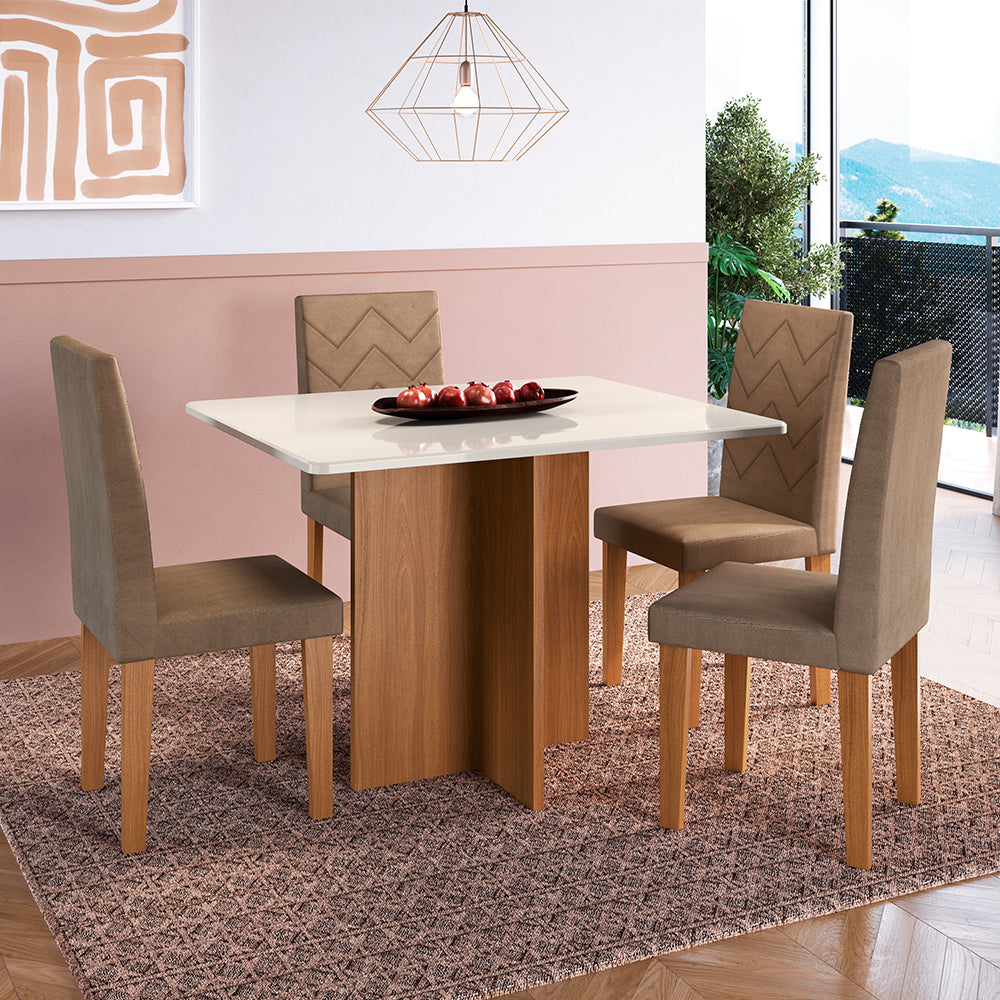 CONJUNTO COMEDOR 1100 4 SILLAS MIAMI INDEKÉS FREIJO | OFF WHITE | TELA CACAO