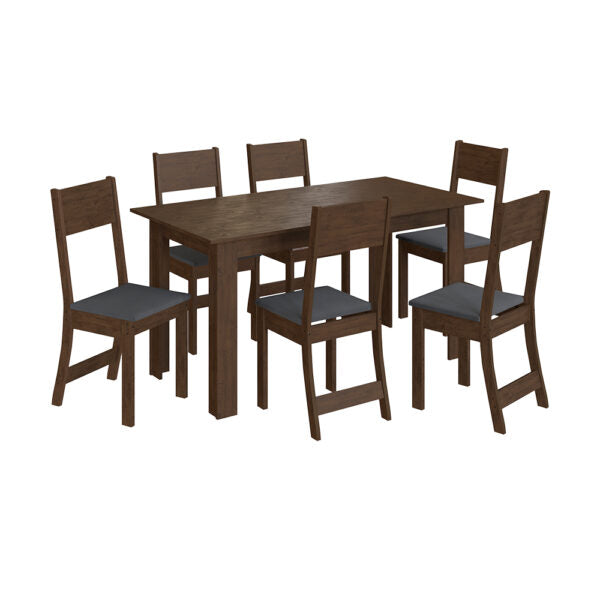 CONJUNTO COMEDOR 1500 6 SILLAS ATLANTA INDÉKES NOCE | TELA GRAFITE