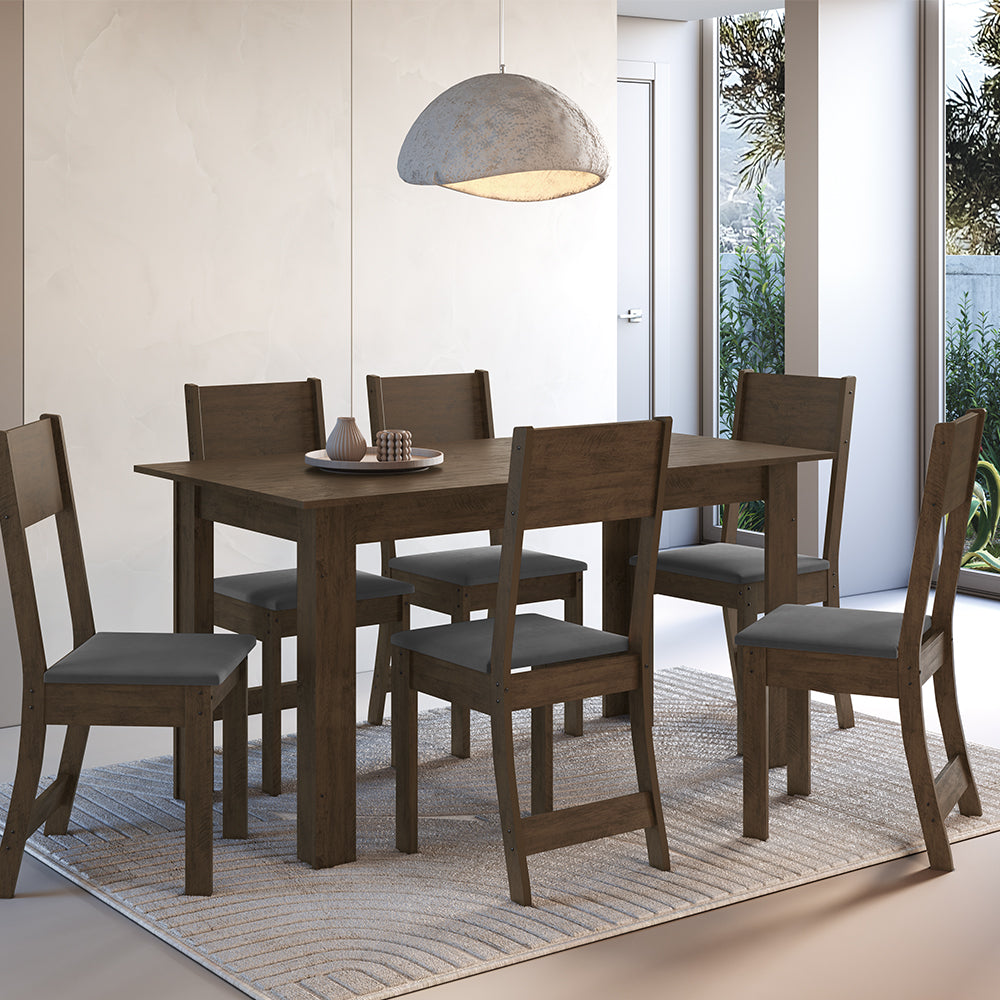 CONJUNTO COMEDOR 1500 6 SILLAS ATLANTA INDÉKES NOCE | TELA GRAFITE