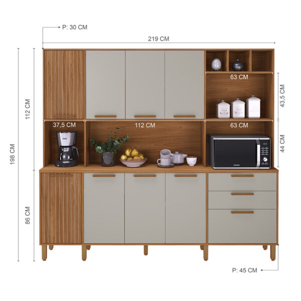 KIT COCINA 2190 9 PUERTAS 2 CAJONES PORTO INDÉKES FREIJO | OFF WHITE