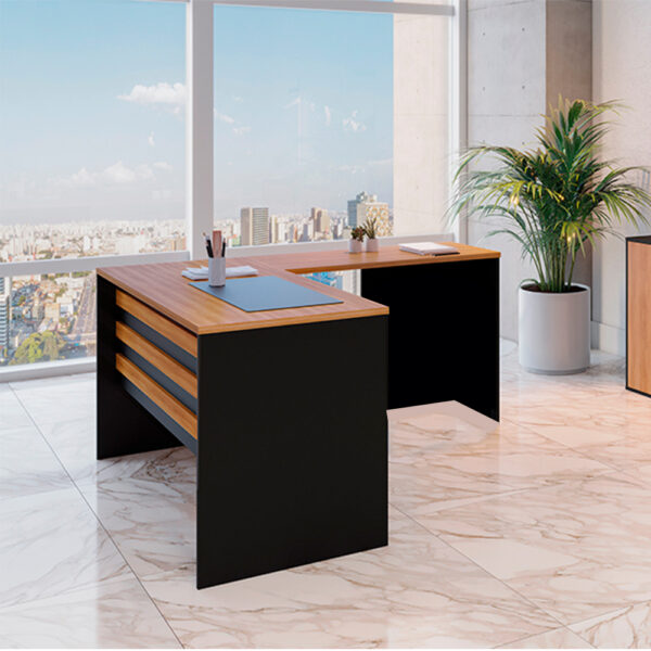 CONJUNTO DE MESA 137X161 START PERFECT 50.5 22MM LADO DERECHO GIOBEL NOGAL | NEGRO