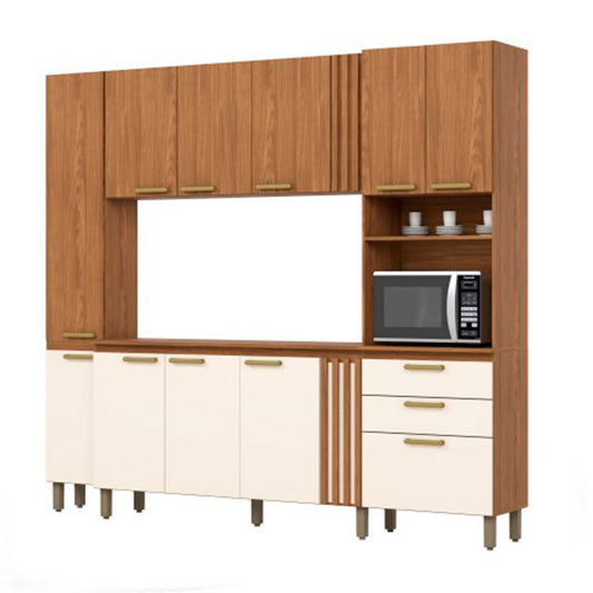 KIT COCINA 11 PUERTAS 2 CAJONES BE400 2.36M CON FONDO HENN NATURE | OFF WHITE