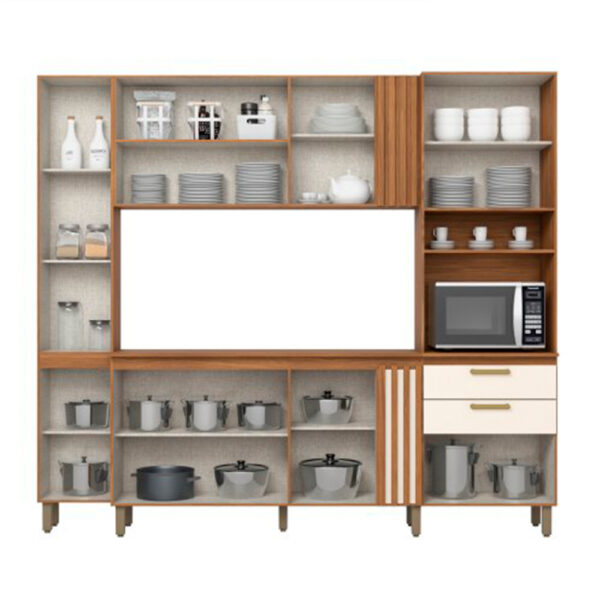 KIT COCINA 11 PUERTAS 2 CAJONES BE400 2.36M CON FONDO HENN NATURE | OFF WHITE