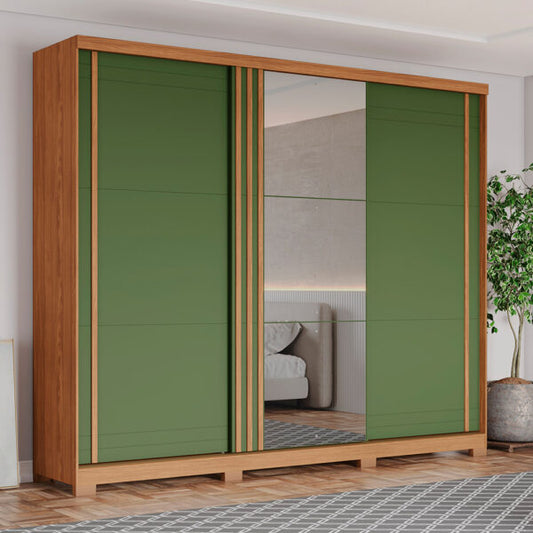 ROPERO 3 PUERTAS CORREDIZAS CON ESPEJO FAZANO D324 HENN NATURE | VERDE