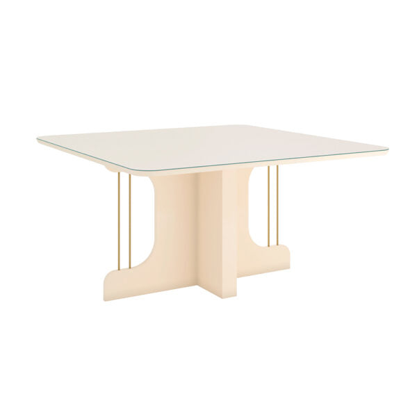 CONJUNTO COMEDOR 1500 CON VIDRIO MAVI 8 SILLAS IVY HENN OFF WHITE | TAPIZADO CORANO CARAMELO | CREME