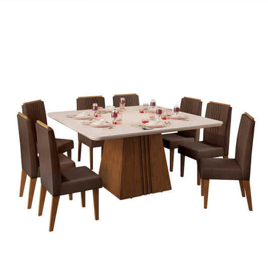 CONJUNTO COMEDOR 1360 CON VIDRIO ITALIA 8 SILLAS LIA DJ FREIJO | OFF WHITE | VELUDO MOCA