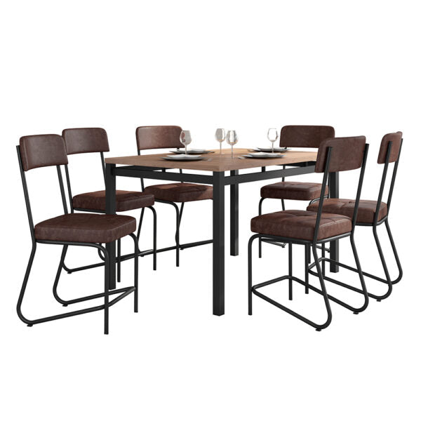 CONJUNTO COMEDOR 1360 VALENCIA 6 SILLAS NAGOIA FABONE NEGRO | MADERADO SILLA MARRON | H9.00.7