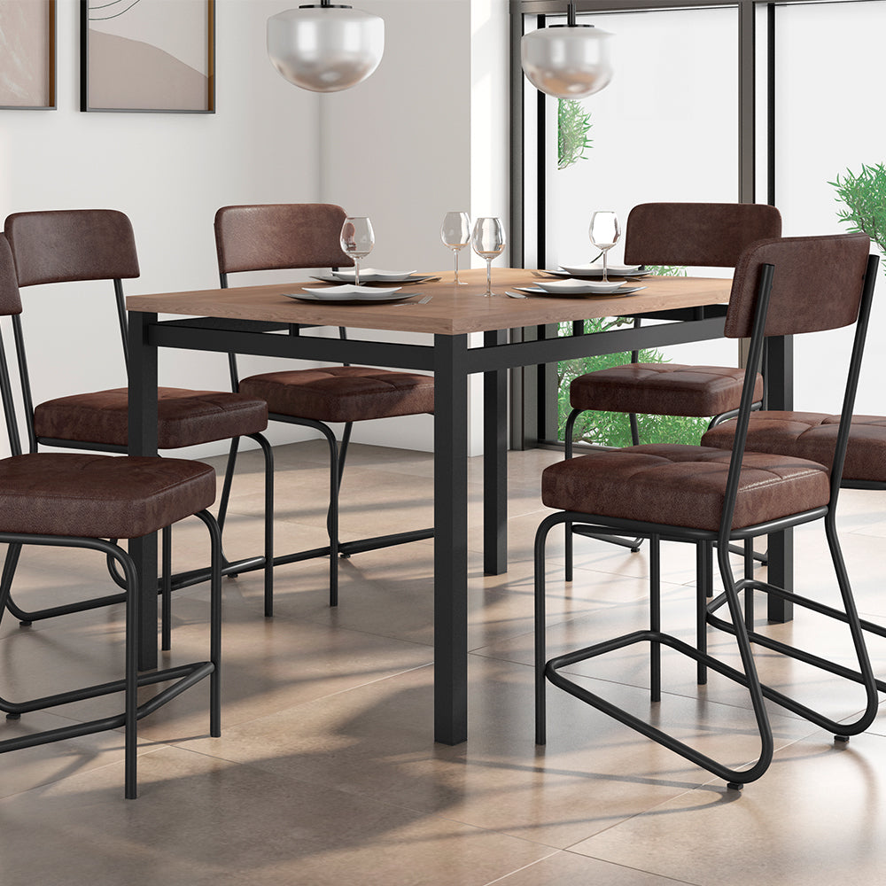 CONJUNTO COMEDOR 1360 VALENCIA 6 SILLAS NAGOIA FABONE NEGRO | MADERADO SILLA MARRON | H9.00.7