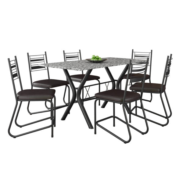 CONJUNTO COMEDOR 1500 MIAMI 6 SILLAS KIEV FABONE NEGRO | GRANITO