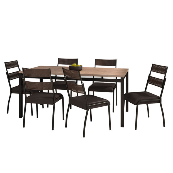 CONJUNTO COMEDOR 1700 VALENCIA 6 SILLAS ATENAS FABONE NEGRO | MADERADO SILLA NEGRO | MARRON