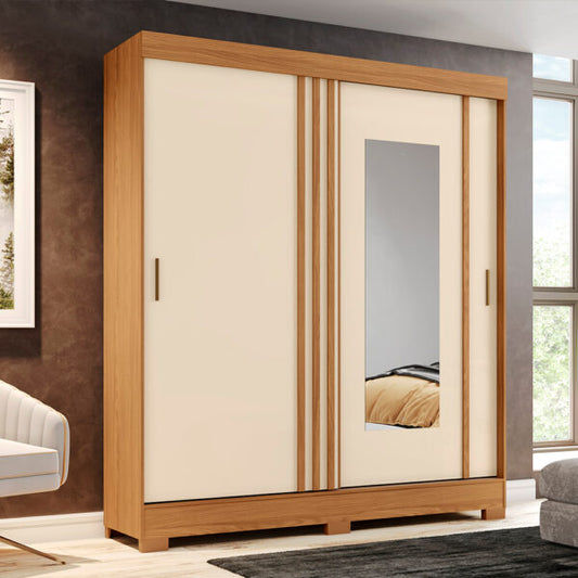 ROPERO 2 PUERTAS CORREDIZAS CON ESPEJO BE370 BRIZ NATURE | OFF WHITE | NEGRO