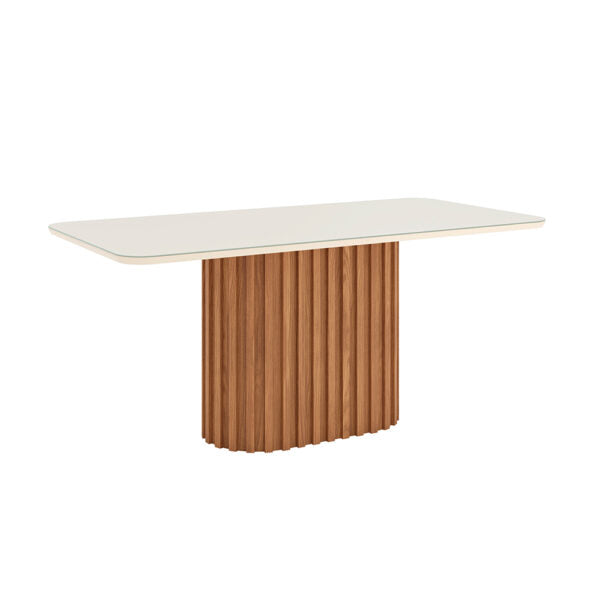 CONJUNTO COMEDOR 1800 CON VIDRIO SOLANA 6 SILLAS ELOA HENN NATURE | OFF WHITE | TAPIZADO CACAO