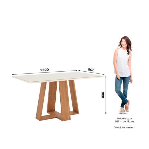 CONJUNTO COMEDOR 1600 CON VIDRIO LINS 6 SILLAS ESTHER HENN NATURE | OFF WHITE | TAPIZADO CORANO CARAMELO