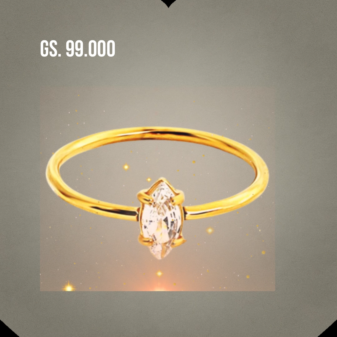 M22 Anillo de compromiso de acero dorado con  piedra con corte marquesa