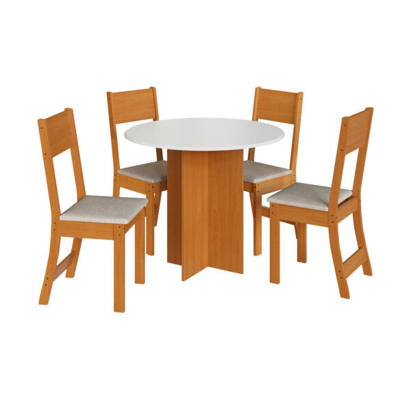 CONJUNTO COMEDOR REDONDO 4 SILLAS ALICE 10085.1 INDEKÃS FREIJO|OFF WHITE