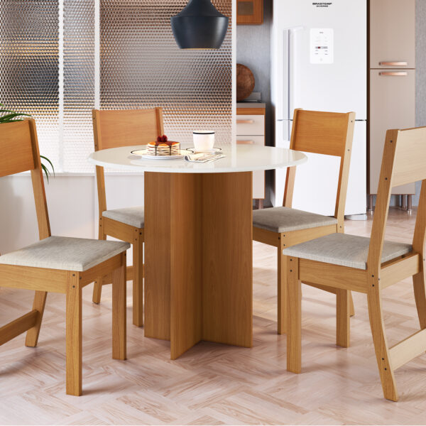 CONJUNTO COMEDOR REDONDO 4 SILLAS ALICE 10085.1 INDEKÃS FREIJO|OFF WHITE