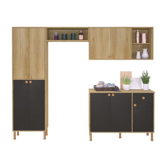 KIT COCINA 9 PUERTAS TURIN 6165.100 INDÃKES CASTAÑO|PLOMO