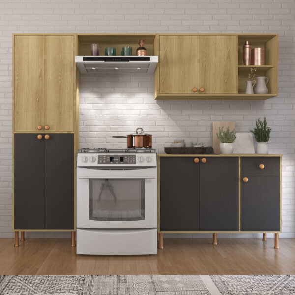 KIT COCINA 9 PUERTAS TURIN 6165.100 INDÃKES CASTAÑO|PLOMO